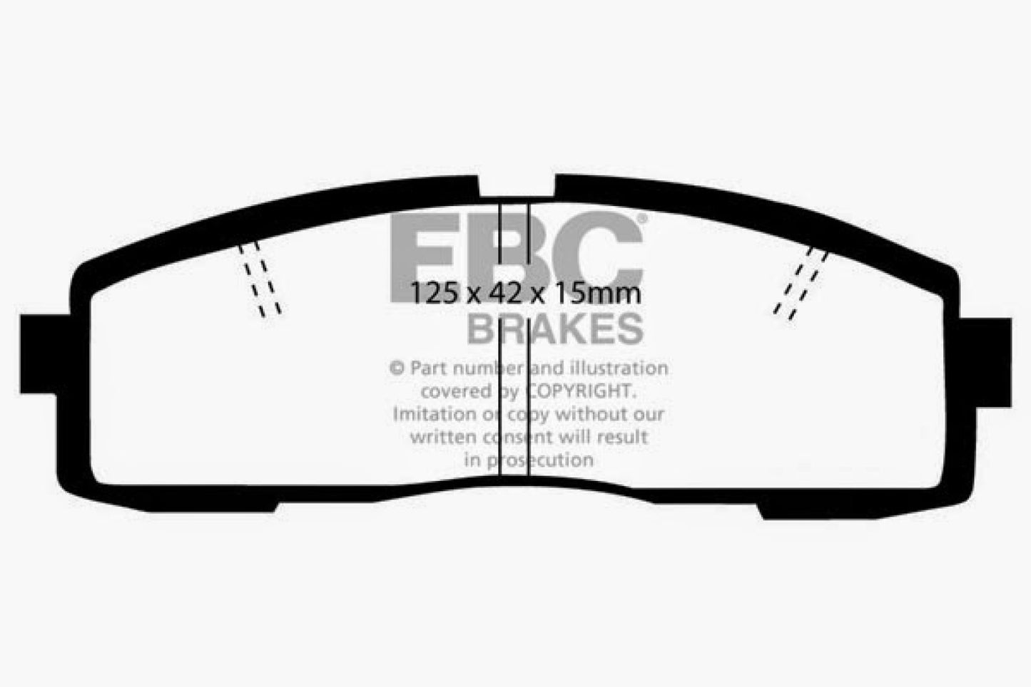 EBC Brakes Redstuff Ceramic Low Dust Brake Pads; FMSI Pad No. D337; Vented; 291mm Dia.; 68mm Height; 18mm Thick; 68mm Center Hole Dia.; Pad Dimensions: 125 x 42 x 15mm;