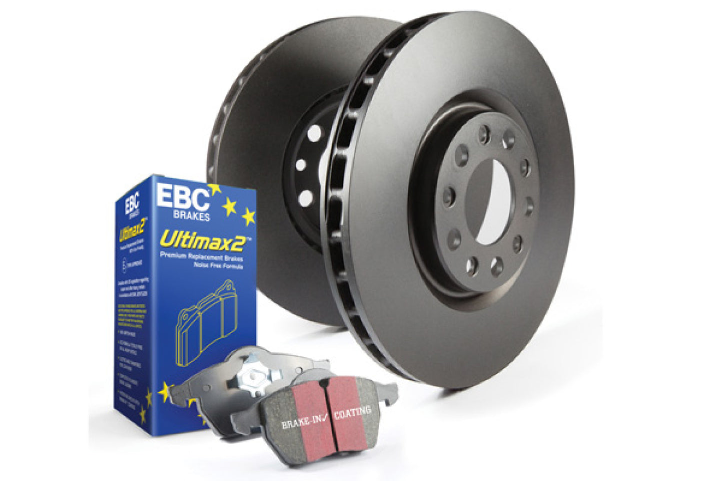 EBC Brakes S1 Kits Ultimax 2 and RK Rotors; Rear; FMSI Pad No. D340; Solid; 5 Bolt Holes; 245mm Dia.; 40mm Height; 10mm Thick; 68mm Center Hole Dia.;