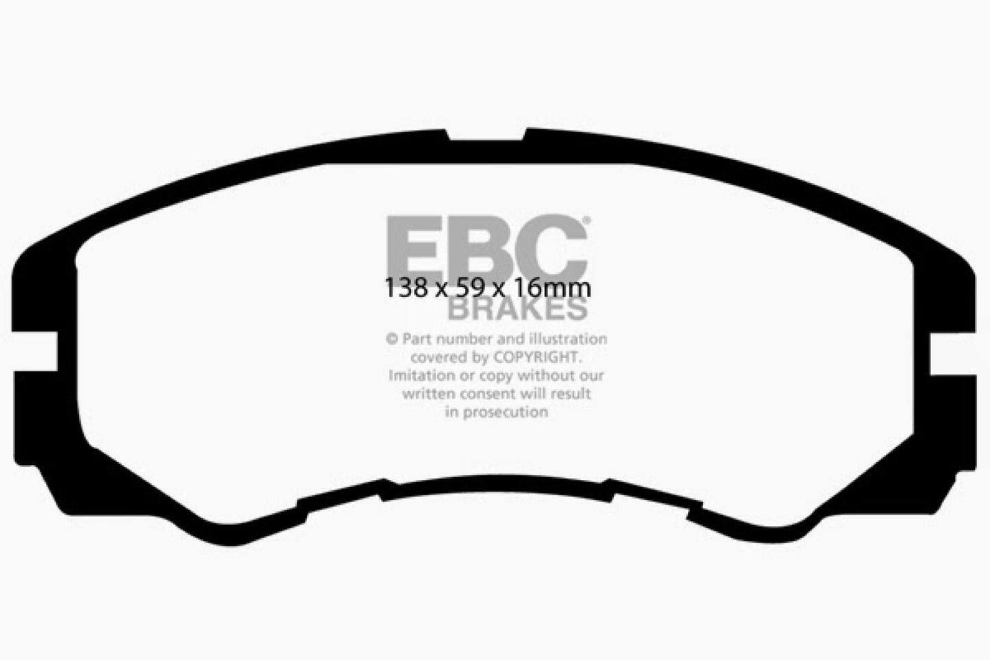 EBC Brakes Yellowstuff Street And Track Brake Pads; FMSI Pad No. D579; Vented; 280mm Dia.; 36mm Height; 26mm Thick; 88.6mm Center Hole Dia.; Pad Dimensions: 138 x 59 x 16mm;