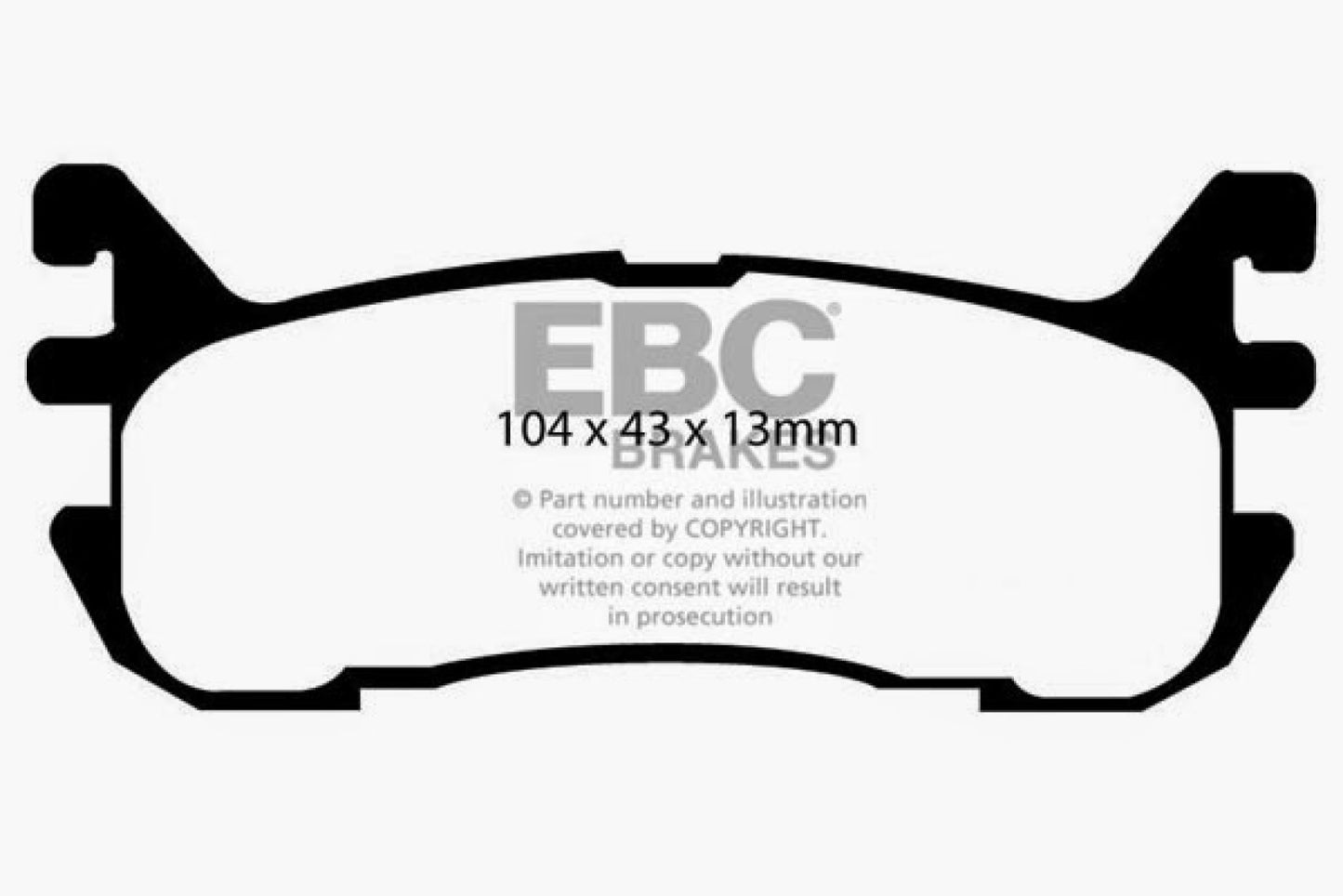 EBC Brakes Yellowstuff Street And Track Brake Pads; FMSI Pad No. D636; Solid; 252mm Dia.; 34mm Height; 9mm Thick; 55mm Center Hole Dia.; Pad Dimensions: 104 x 43 x 13mm;