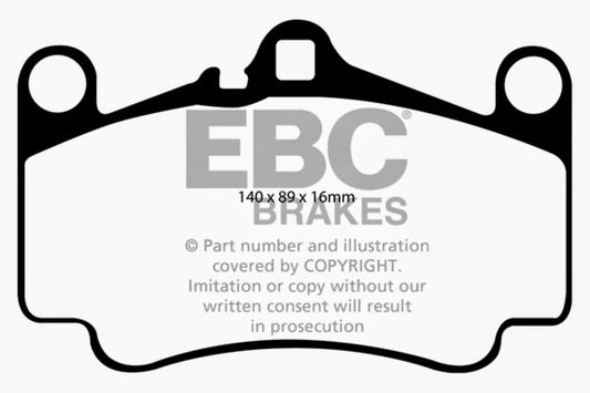 EBC Brakes Redstuff Ceramic Low Dust Brake Pads; FMSI Pad No. D916; Pad Dimensions: 140 x 89 x 16mm;