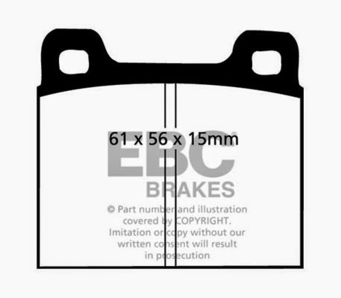 EBC Brakes Redstuff Ceramic Low Dust Brake Pads; FMSI Pad No. D031; Vented; 289mm Dia.; 71mm Height; 20mm Thick; 103mm Center Hole Dia.; Pad Dimensions: 61 x 56 x 15mm;