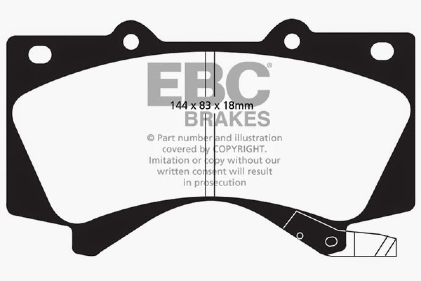 EBC Brakes Yellowstuff Street And Track Brake Pads; FMSI Pad No. D1303; Vented; 340mm Dia.; 83mm Height; 32mm Thick; 112mm Center Hole Dia.; Pad Dimensions: 144 x 83 x 18mm;