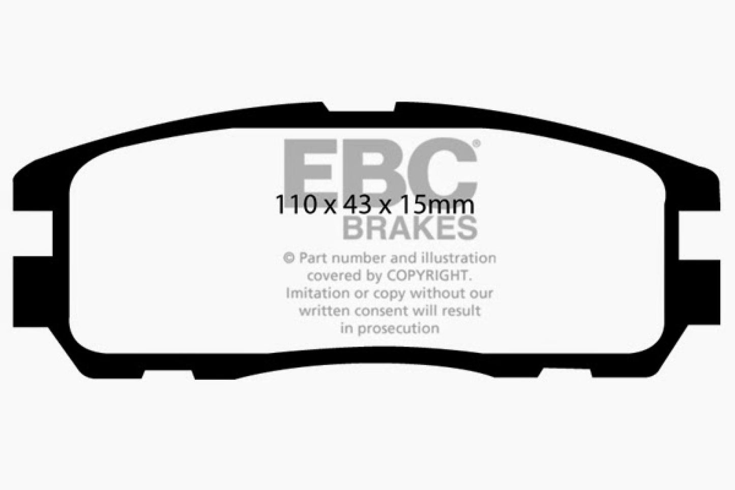 EBC Brakes Yellowstuff Street And Track Brake Pads; FMSI Pad No. D580; Pad Dimensions: 110 x 43 x 15mm;