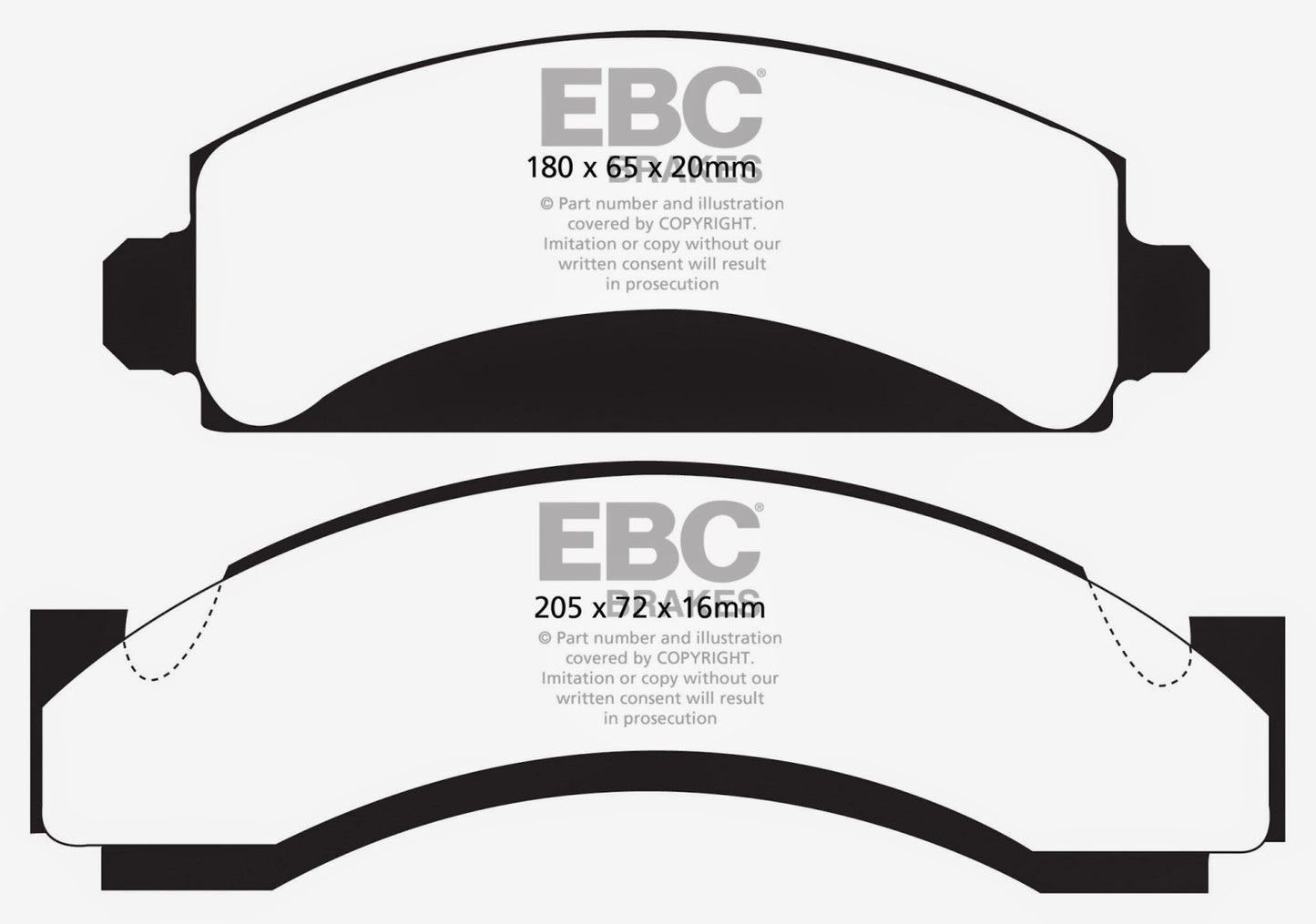 EBC Brakes Yellowstuff Street And Track Brake Pads; FMSI Pad No. D149; Pad Dimensions: 147 x 56 x 11mm;