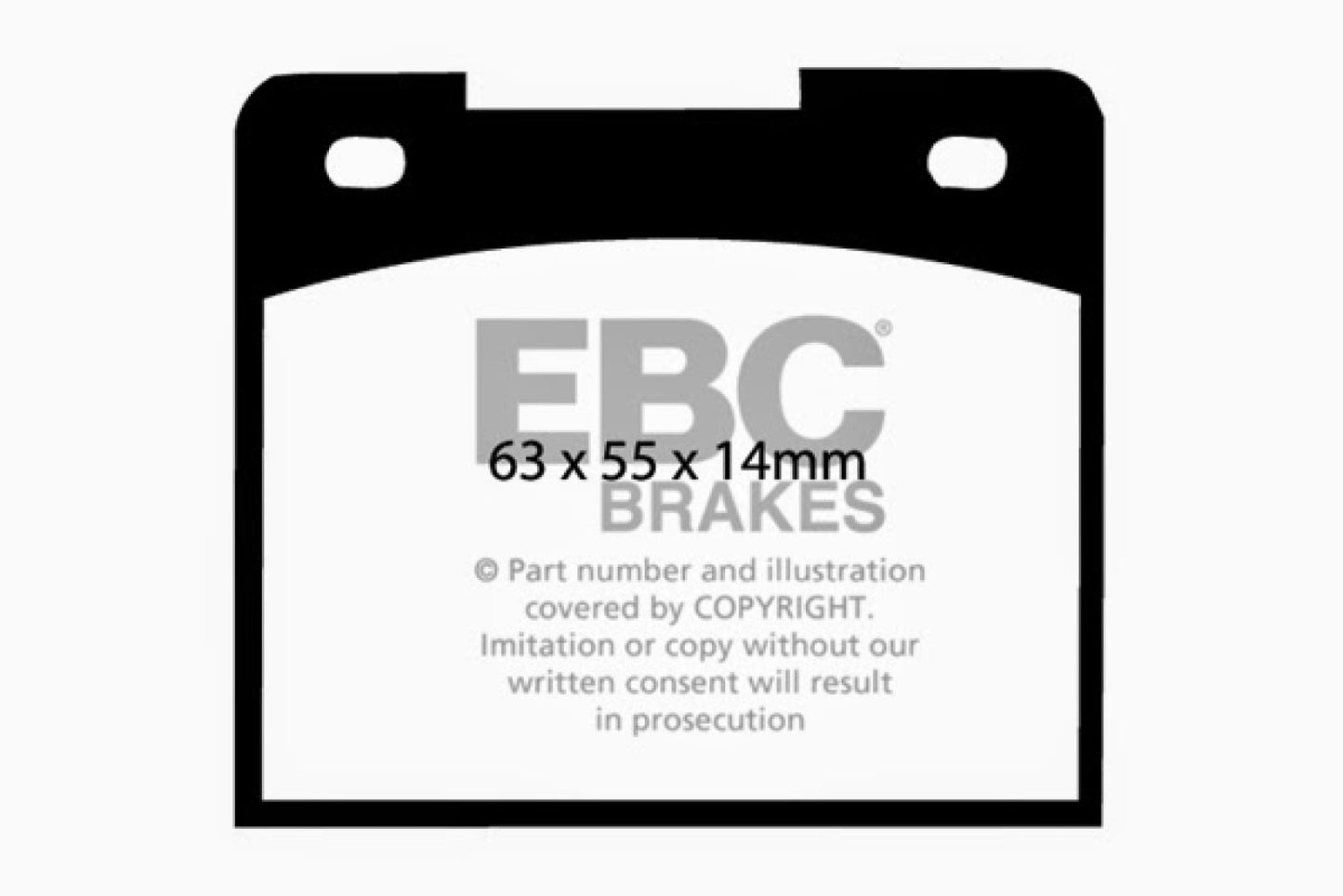 EBC Brakes Yellowstuff Street And Track Brake Pads; FMSI Pad No. D044; Solid; 232mm Dia.; 27mm Height; 10mm Thick; 66.7mm Center Hole Dia.; Pad Dimensions: 63 x 55 x 14mm;